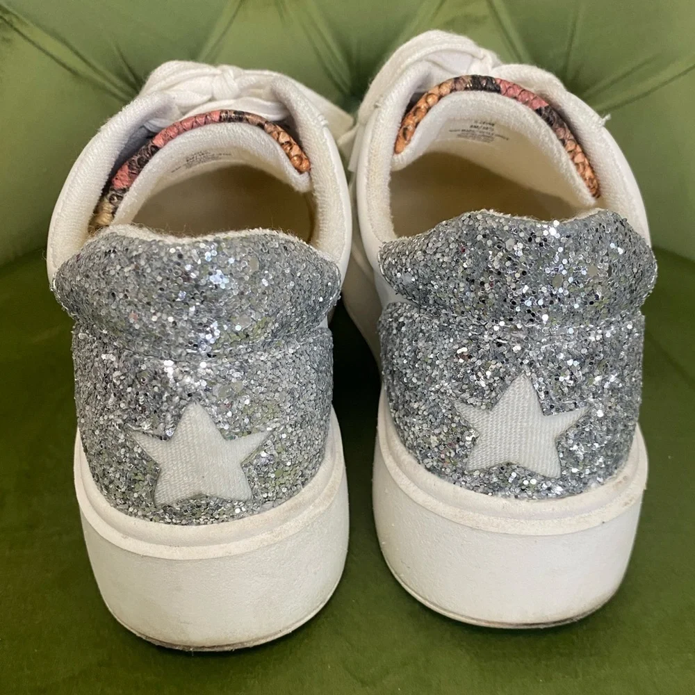 JLO JENNIFER LOPEZ Platform Sneakers White Silver & Brown Snake Print Size 8